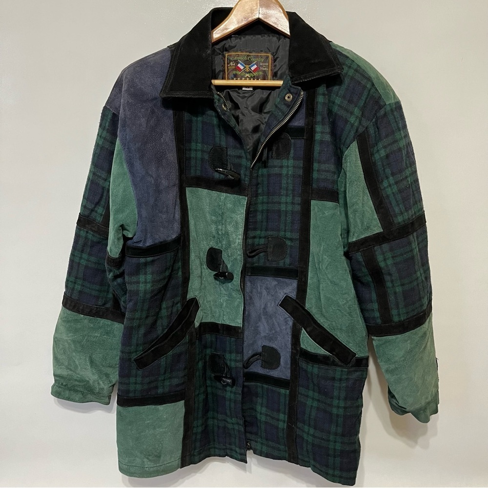 Vintage French Country Express Green Leather Patchwork Jacket Coat